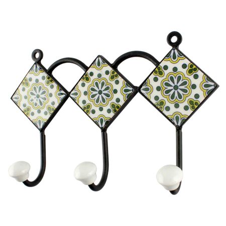 Forest Green Flower Ceramic Tile Hook Online